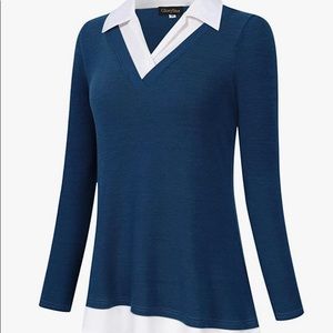 GloryStar Women's medium Long Sleeve Collared Shirts Work Blouse Tunics Tops nwt